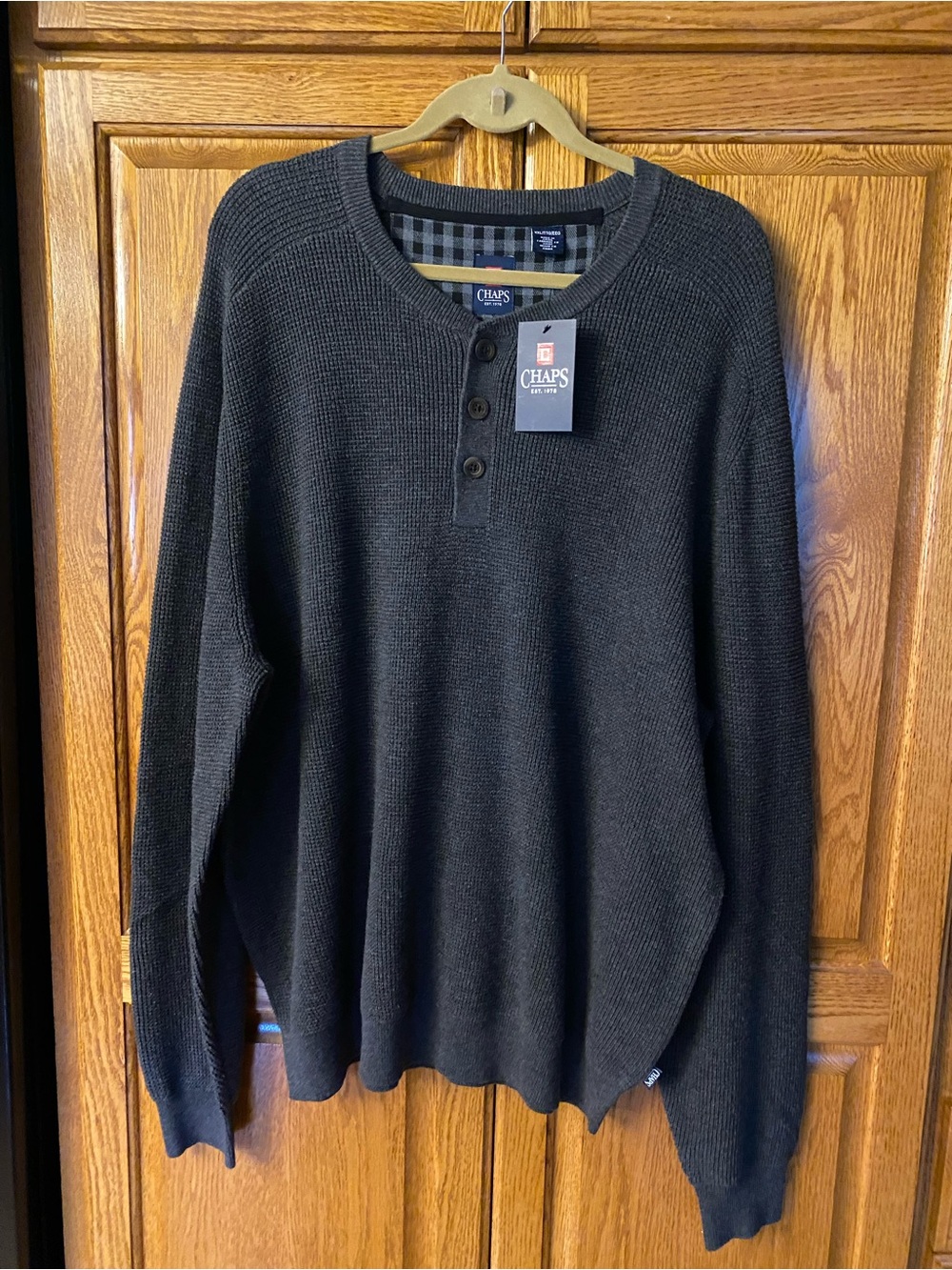 Chaps Mens XXL Charcoal Grey Waffle Knit Henley Sweater New With Tags NWT